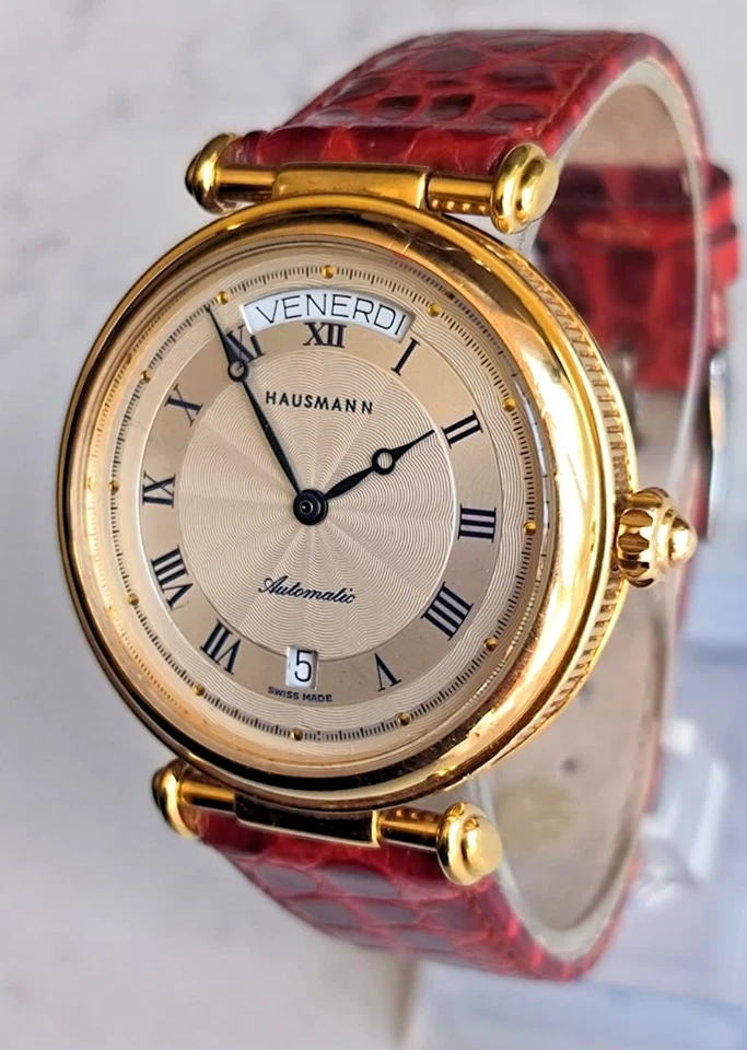 Hausmann automatico 37 mm day date guilloche dial placcato oro - Immagine 3 di 4