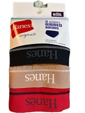 Hanes 3-pack Ribbed Hi-Leg Bikini Panties 9 2XL Tr42as red, beige, and black
