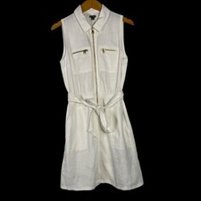 J Crew Zip Front Linen Blend White Sleeveless Belted Dress Size 2 NEW Old Money