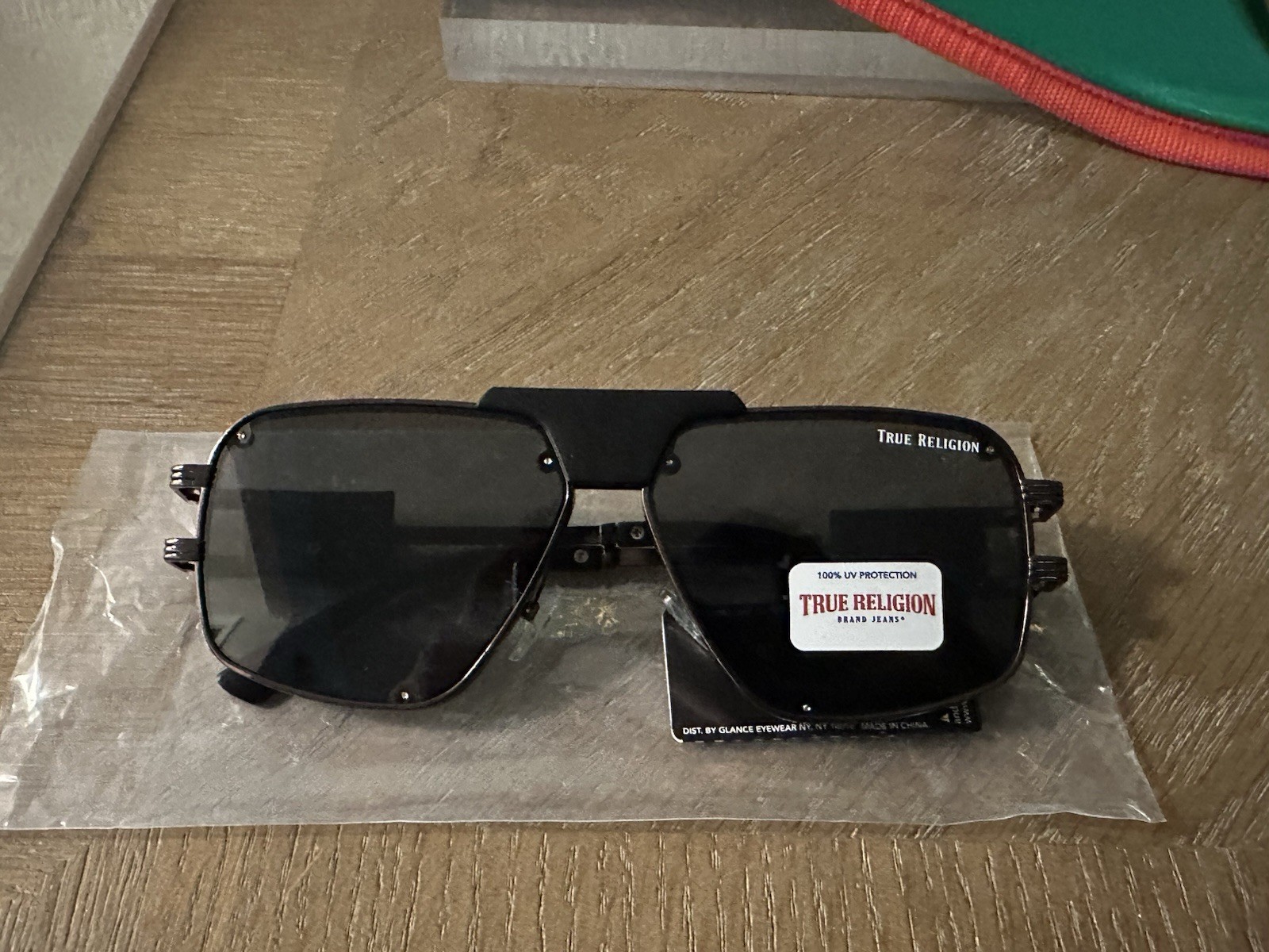 True Religion Men's Square Black Metal Sunglasses 100% UV Protection