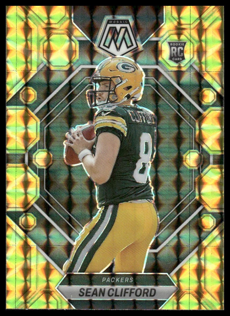 2023 Panini Mosaic #361 Sean Clifford RC Rookie Reactive Yellow Mosaic Packers