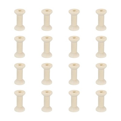 16 Pcs 0.8''x1.6'' Small Empty Thread Spools, Natural Color, for DIY Sewing Crafts