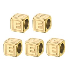 Steels Letter Beads, 5 Pcs Large Square Metal Letter Charms, E, Gold