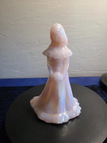 Fenton Art Glass Pink Iridescent  Girl w/ Bouquet Bridesmaid Figurine 7"