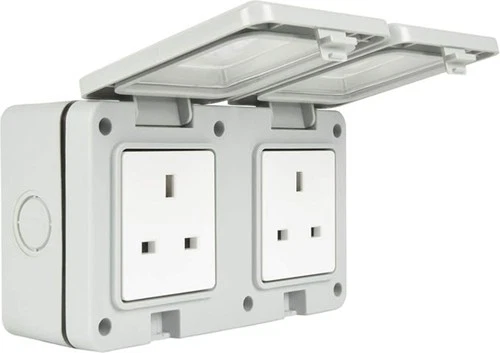 Mercury 2-Gang Weatherproof Outdoor Socket IP55 Rated – Twin Mains Plug Point