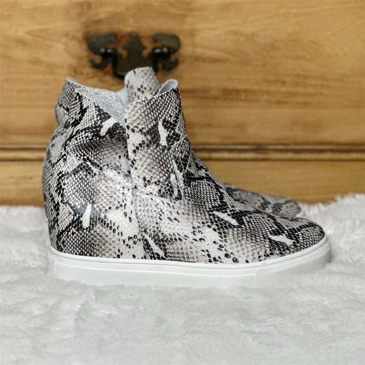 NWOB J Slides Snake Embossed Leather Wedge High Top Slip On