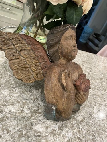 Carved Angel Putti Wings Vtg Wall Sconce Religious Cherub - Picture 8 of 24