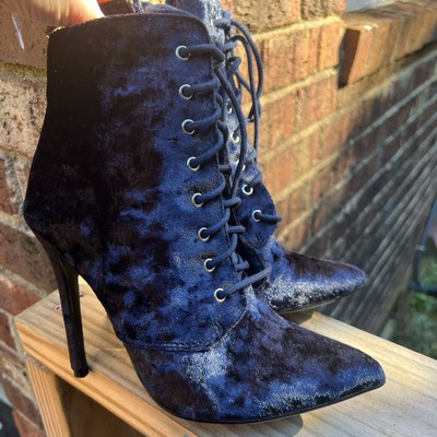 JustFab Merel Women s Navy Blue Velvet Lace Up Party Dress Ankle Boots US Size 7