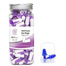 Ultra Soft Foam Earplugs 60 Pairs, 38dB SNR Ear Plugs for Sleeping, Purple/White