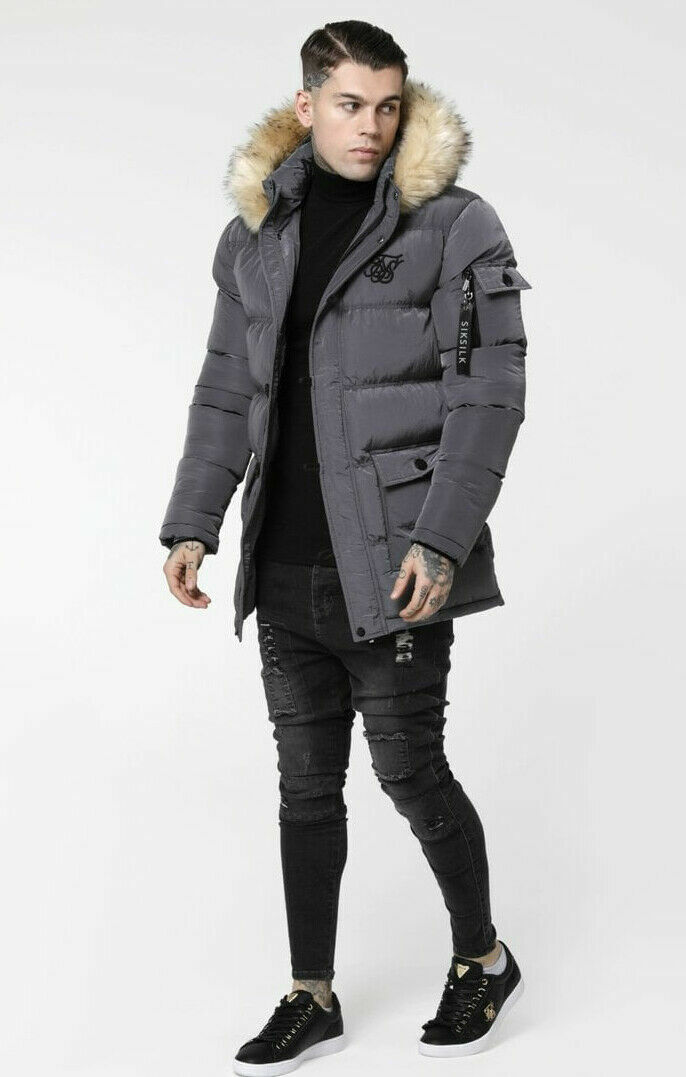 SIKSILK Mens Shiny Puff Parka Jacket Hooded (Size - XS to XL)*RRP £𝟷̶𝟷̶𝟶̶