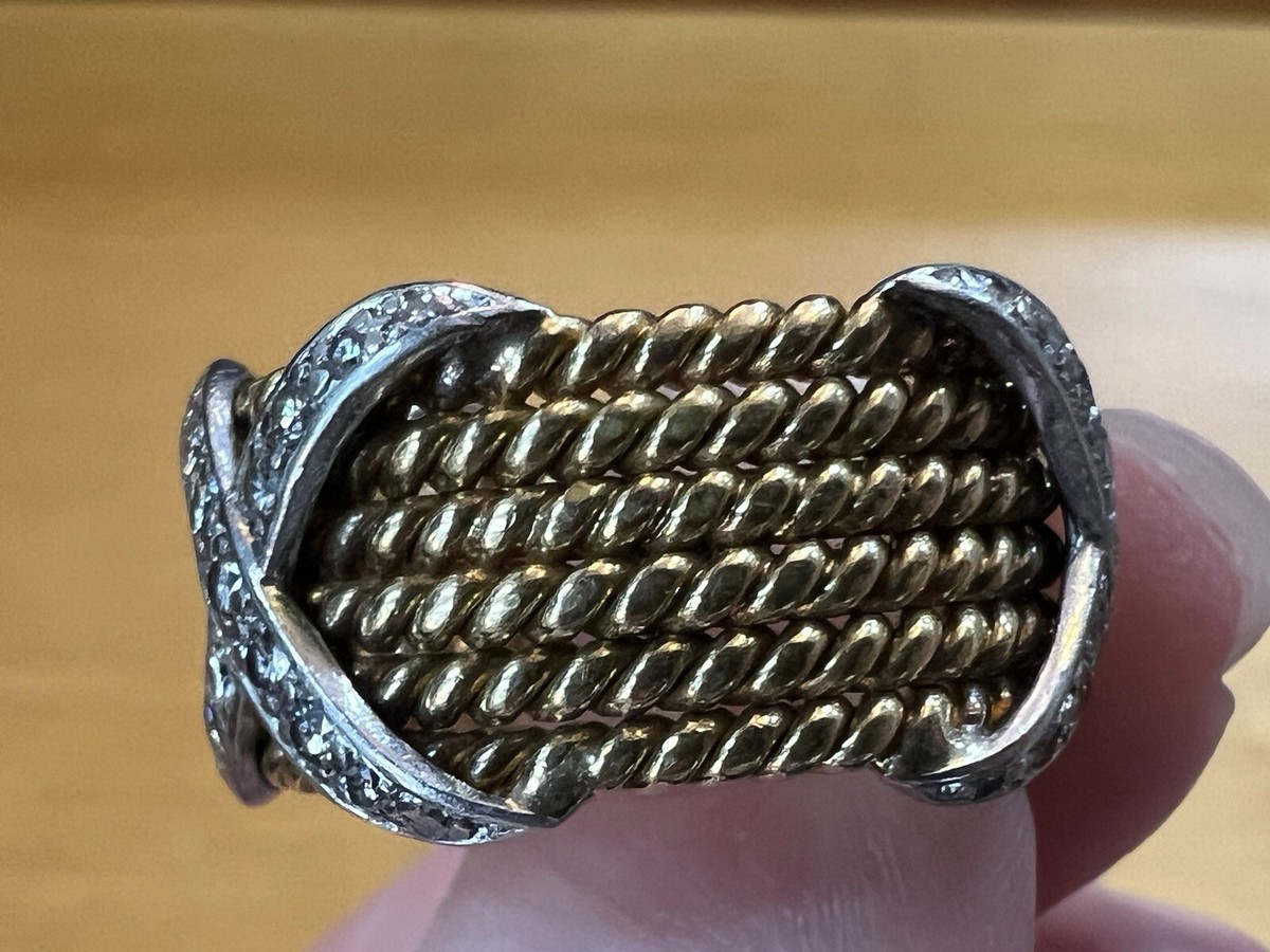 アクセサリー Tiffany & Co SV925 K18 Rope Design Ring Tiffany Schlumberger 18K Gold Diamond 6 Row Rope Design X Ring