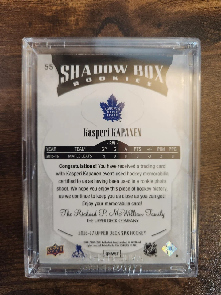 2016-17 SPx - Shadow Box Rookies Material #55 Kasperi Kapanen 54/149 (MEM, RC) - Image 3 of 3