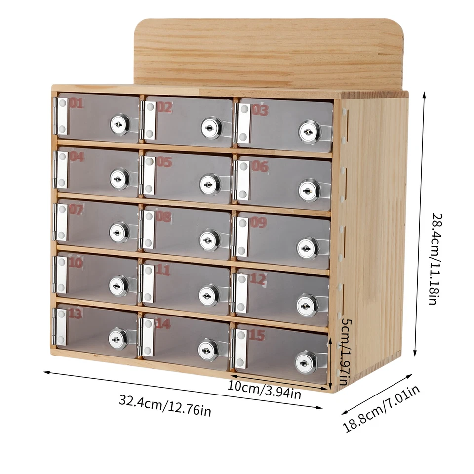 Armario de almacenamiento de madera para teléfono celular de 15 ranuras con llaves ¡NUEVO! Foto 2 de 4