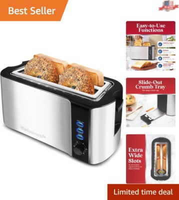 Modern 4-Slice Toaster with Adjustable Levels & Built-in Warming Rack