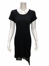 H by Halston Women Layered T-Shirt Dress with Cross Back Black X-Small Size 