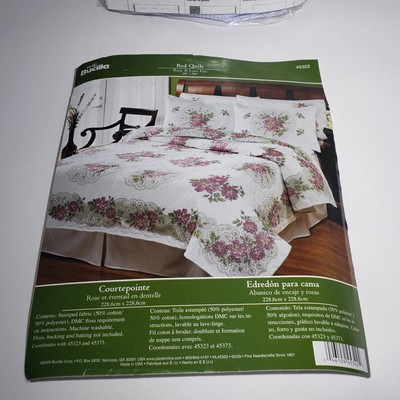 Bucilla Stamped Cross Stitch Rose & Lace Fan 90x90 Bed Quilt Bucilla Stamped Cross Stitch Rose & Lace Fan 90x90 Bed Quilt