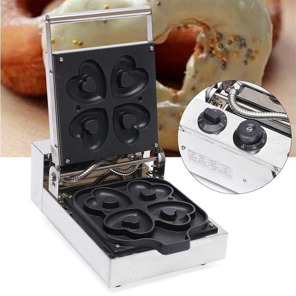 4-Heart Mini Donut Maker Electric Waffle Machine for Commercial Use