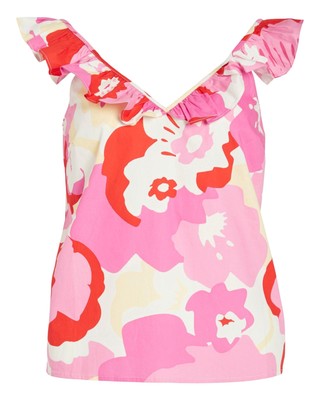 Vila Clothes hort leeve Vneck Floral Top Women Fuchsia