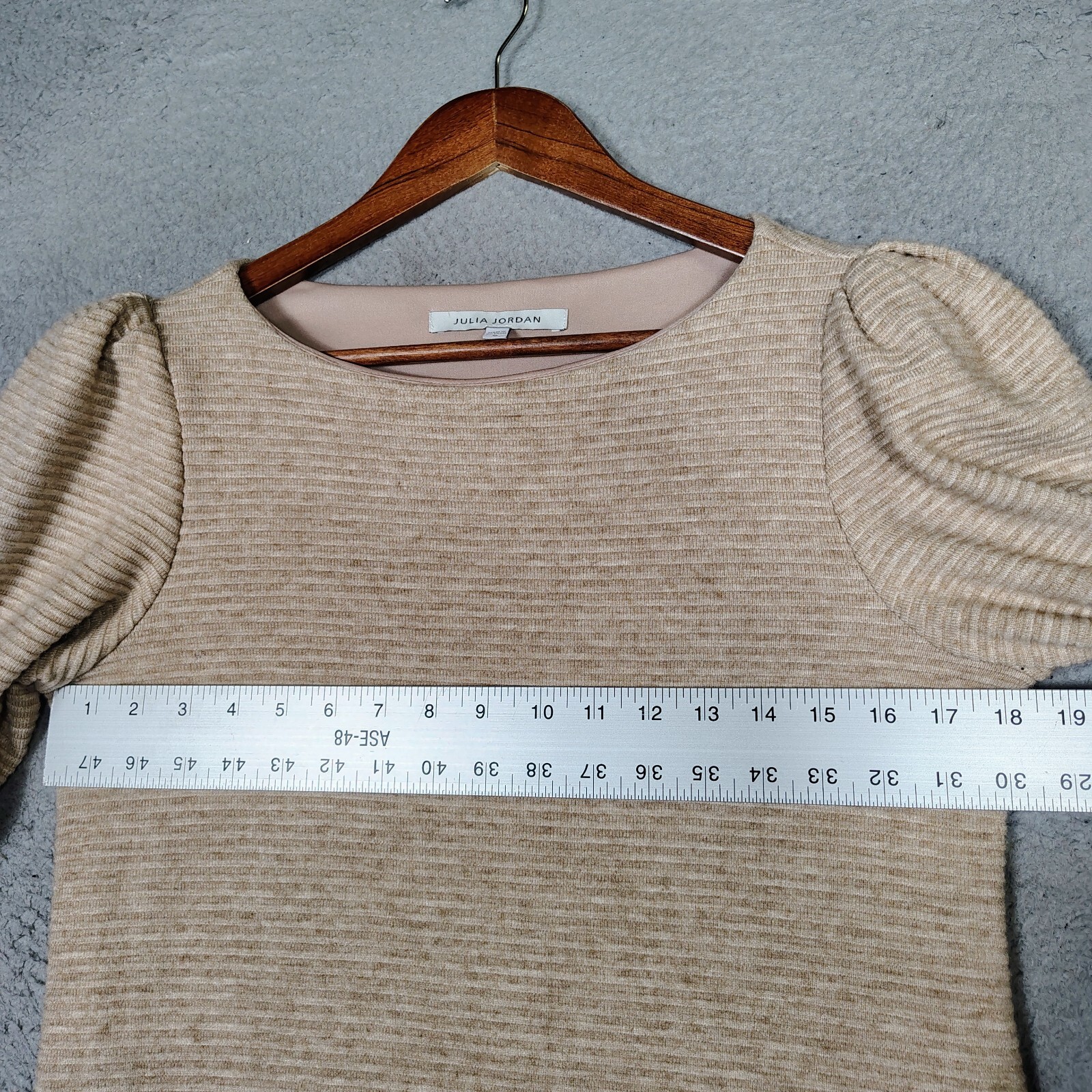 Julia Jordan Sweater Dress Women's 6 Oatmeal Lined Ribbed Puff Sleeve Preppy NWT thumbnail 9