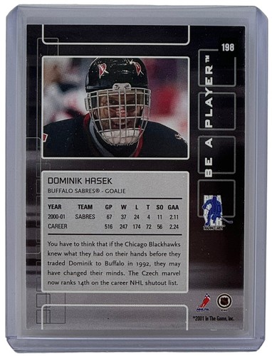 Dominik Hasek 2001-02 ITG Be A Player Memorabilia NHL Hockey Card Sabres #198 - Picture 2 of 2