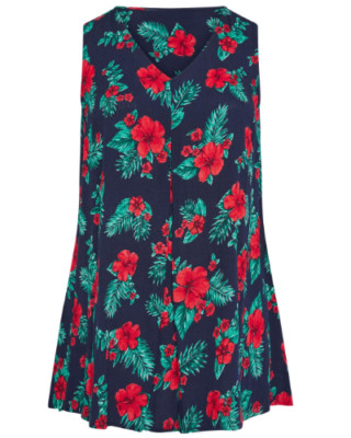 Women's Plus Size Tropical Print Crinkle Sleeveless Blouse -  Navy  (Imperfect)