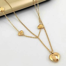 Woman Gold Plated Stainless Steel Heart Charm 2 Layers Chain Necklace