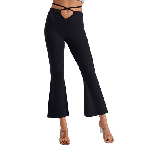 Women Belly Dance Pants Elastic Waist Criss-Cross Straps High Side Slit Flared - Picture 7 of 41
