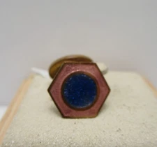 Antique Blue Enamel Pink Octagon Single Cufflink Flip Lever Back Stud Button