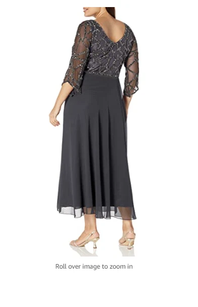 Vestido para mujer J Kara talla grande manga 3/4 geo cuentas, gris/pistola/plateado, 16 W Foto 4 de 4