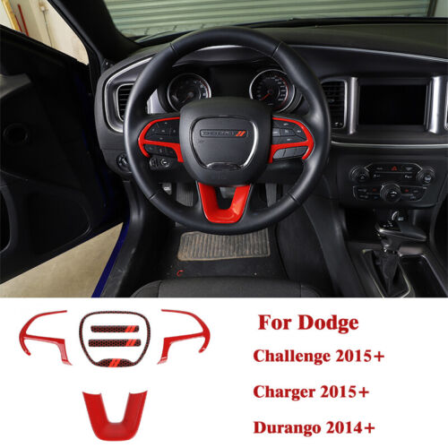 Steering Wheel Cover Trim For Dodge Challenge/Charger/Durango 14+ Red 6pcs ABS - Zdjęcie 1 z 8