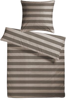 Bettwäsche 200x200 Braun gestreift Mako-Satin Bettbezug Streifen Bettbezüge