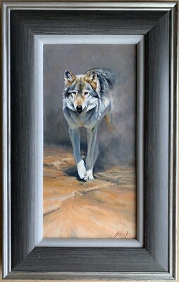 Edward Aldrich Eye to Eye Wolf Oil Painting, Original Wildlife Art (B. 1965)