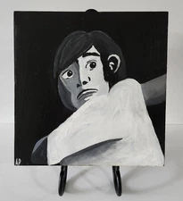 Original Signed "Up to Bat" Expressionist Baseball Painting Young Artist 12x12