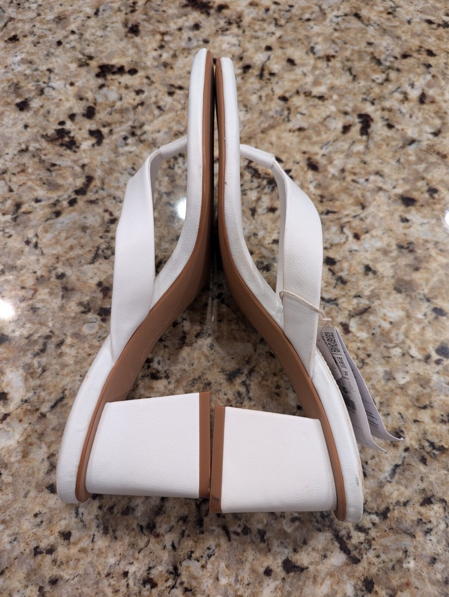 Stradivarius Womens Shoes Open Toe Sandals Thong Mule Heel White - Main Image