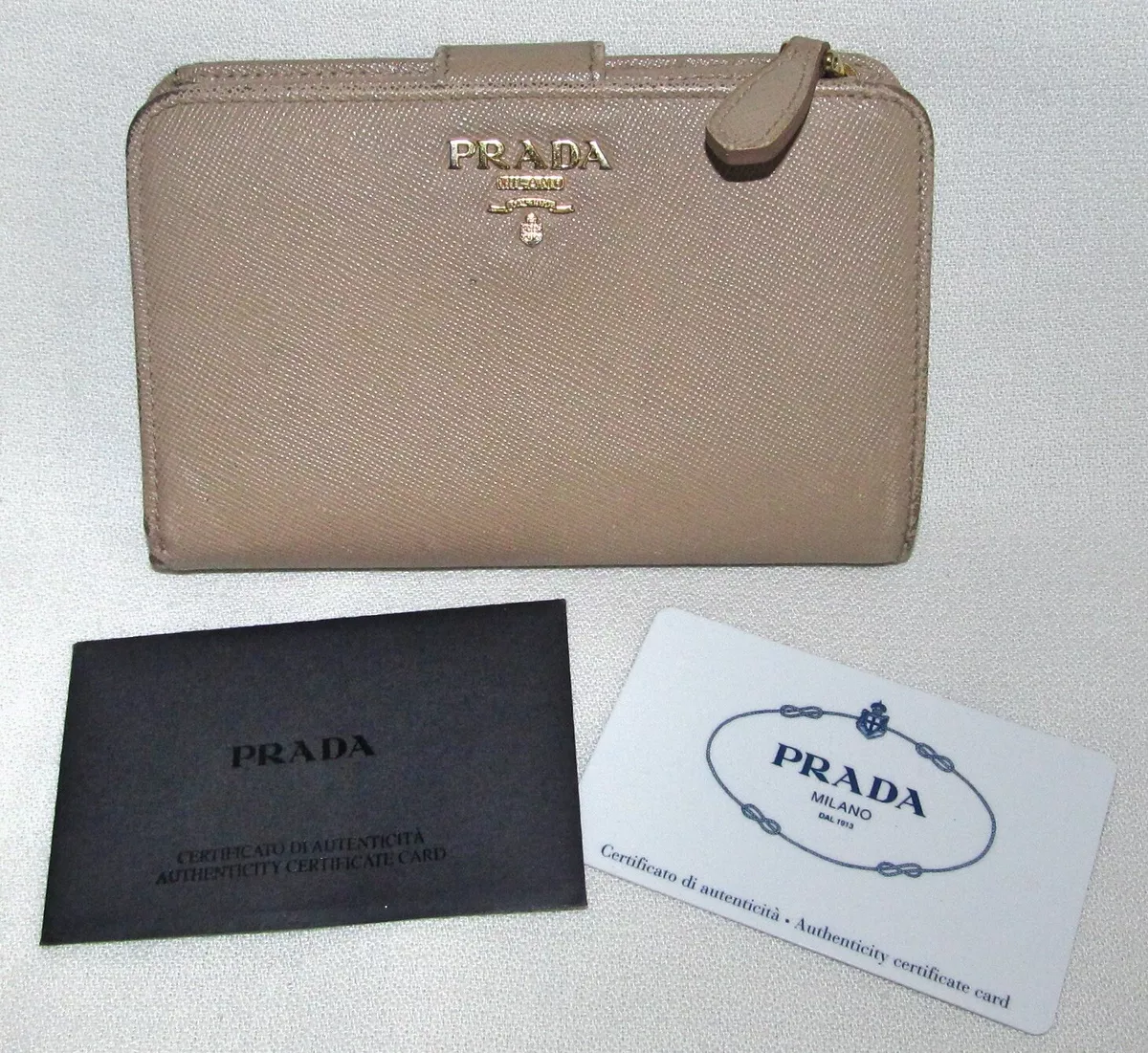 PRADA Saffiano Metal Cameo Leather Zip Around Clutch Wallet Authentic 1M1225