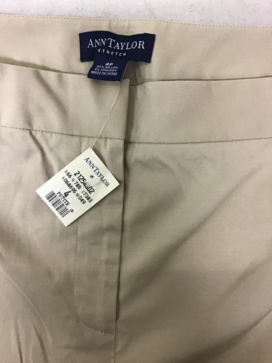 Womens Ann Taylor Stretch Front Zip Hook Button Khaki Tan Taupe