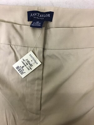 Womens Ann Taylor Stretch Front Zip Hook Button Khaki Tan Taupe