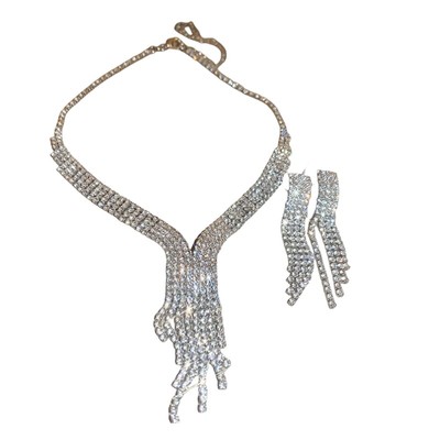 Rhinestones Accessories Trendy Necklace and Earrings for Evening Celebrations