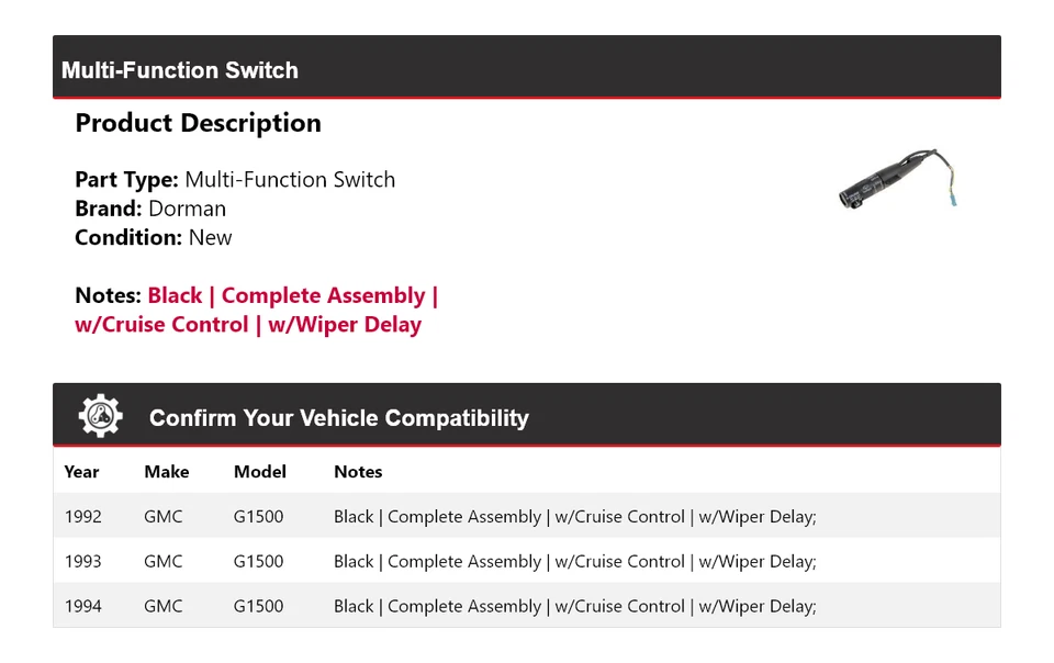 For 1992-1994 GMC G1500 Dorman Multi-Function Switch 1993 - Image 2 of 4