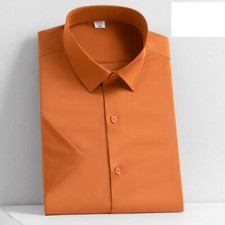 Mens Dress Shirts Short Sleeves Formal Business No Iron Elastic Casual Shirts