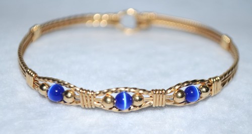 Fashion Bangle Bracelet Gold Tone Blue Bead - Picture 7 of 7