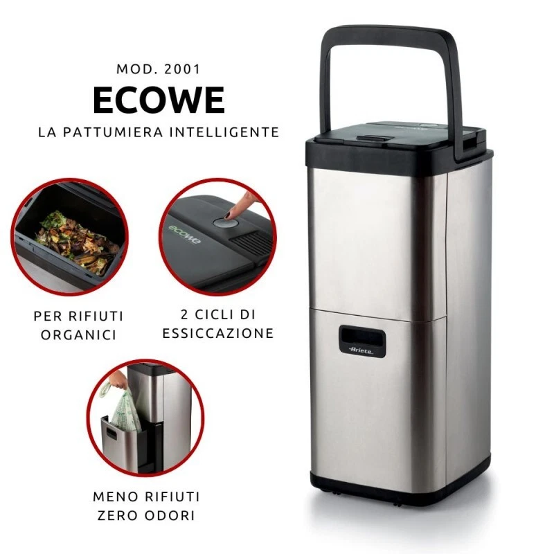 Ariete 2001 Ecowe Pattumiera Intelligente, 60W/h, 2 cestelli, Silver - Rotex - Immagine 2 di 4