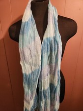 Women's Mesh Scarf Blues Rectangle w/Fringe 67 x 21