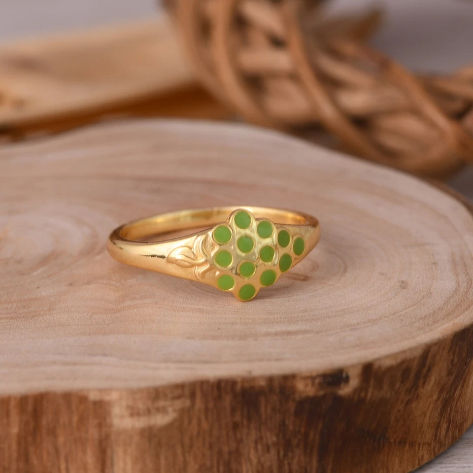 Anillo Esmalte Verde Chapado en Oro 18k Joyería de Frutas para Niños y Mujeres Joyería de Regalo Foto 4 de 4