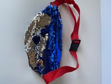 Vintage Sequined Blue Red Silver Fannypack Waist Pouch by Dan Dee Collections