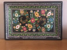 plateau de service ancien en bois  decor floral 45X30