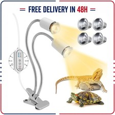 Petboda Reptile Heat Lamp Dual Head UVA UVB Timer Dimmable 4 Bulbs