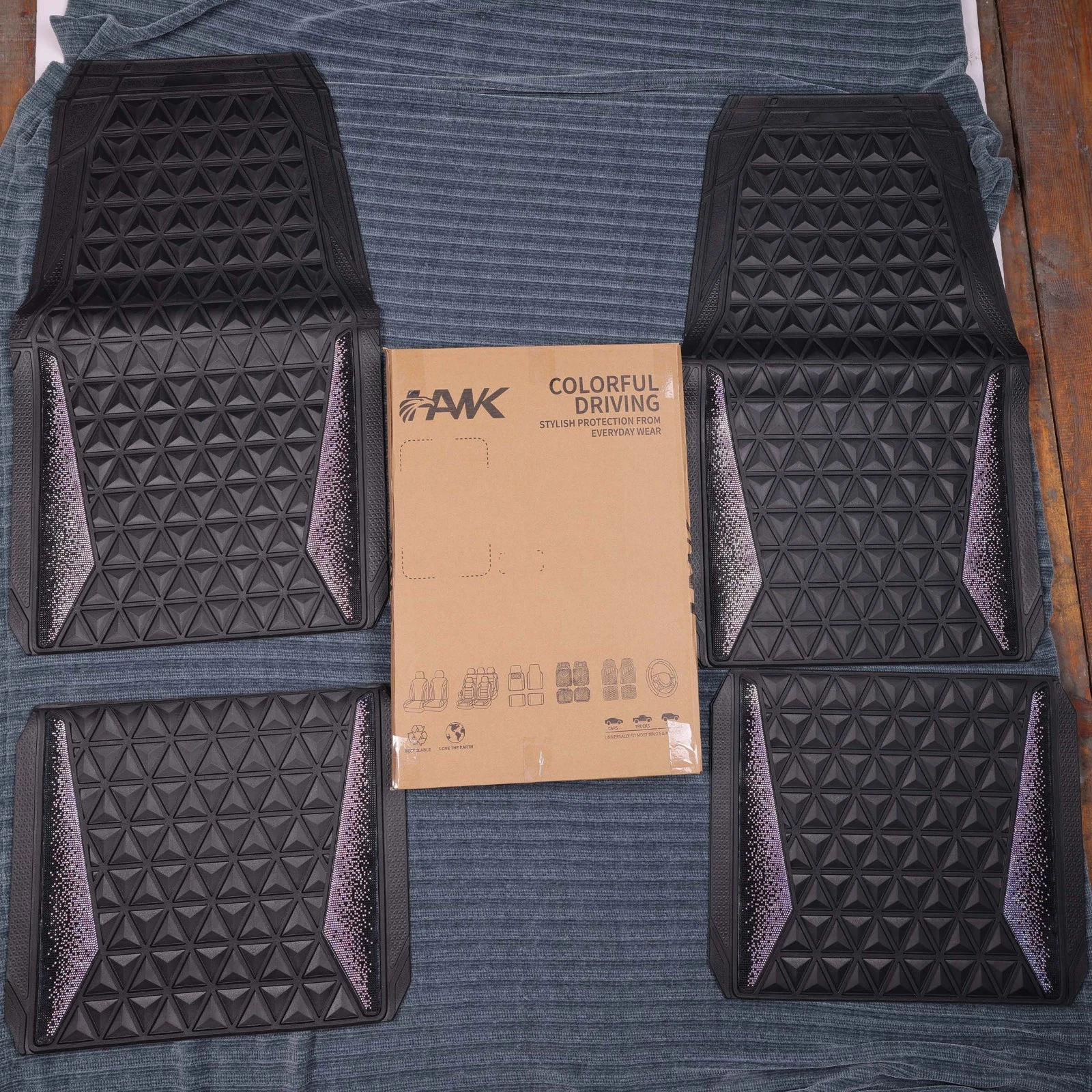 HAWK Dazzle Colour Change Car Mats Diamond Floor Mats Full Set Anti-Slip 3D Rhom
