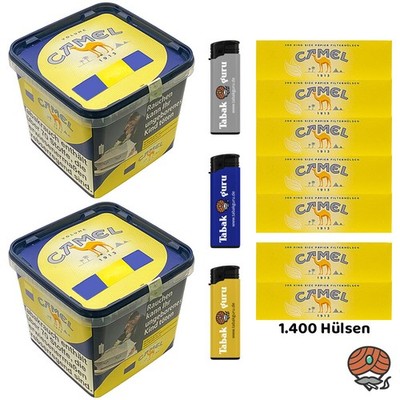 Camel Yellow/Gelb Volumentabak Eimer 2x 285g, Hülsen, Feuerzeuge