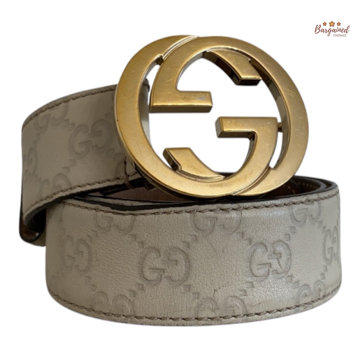 Authentic Gucci Cream Guccissima Leather Gold Interlocking G Buckle Belt 80/32 Gucci Cream Guccissima Leather Gold Interlocking G Buckle Belt main image 4